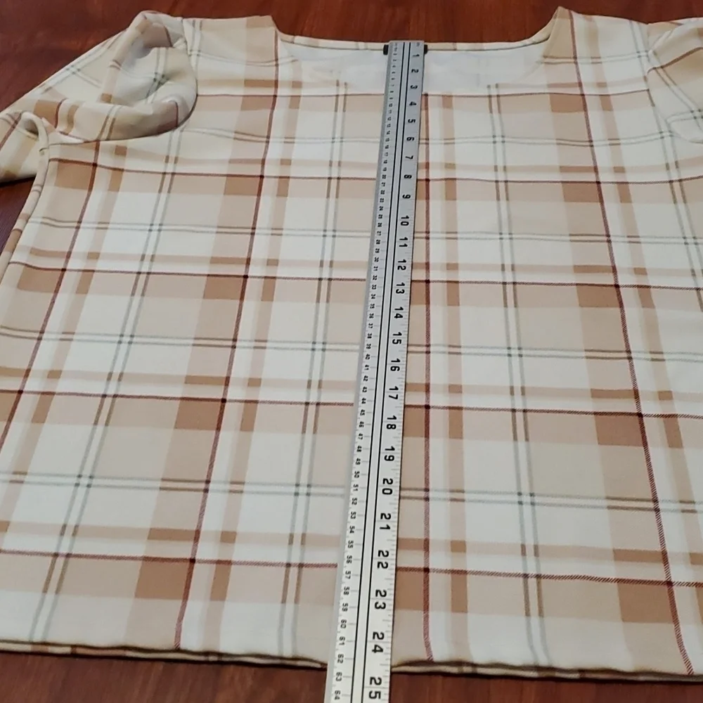 Ann Taylor Factory Blouse Womens Size XL Plaid Top Short Sleeve Cottagecore